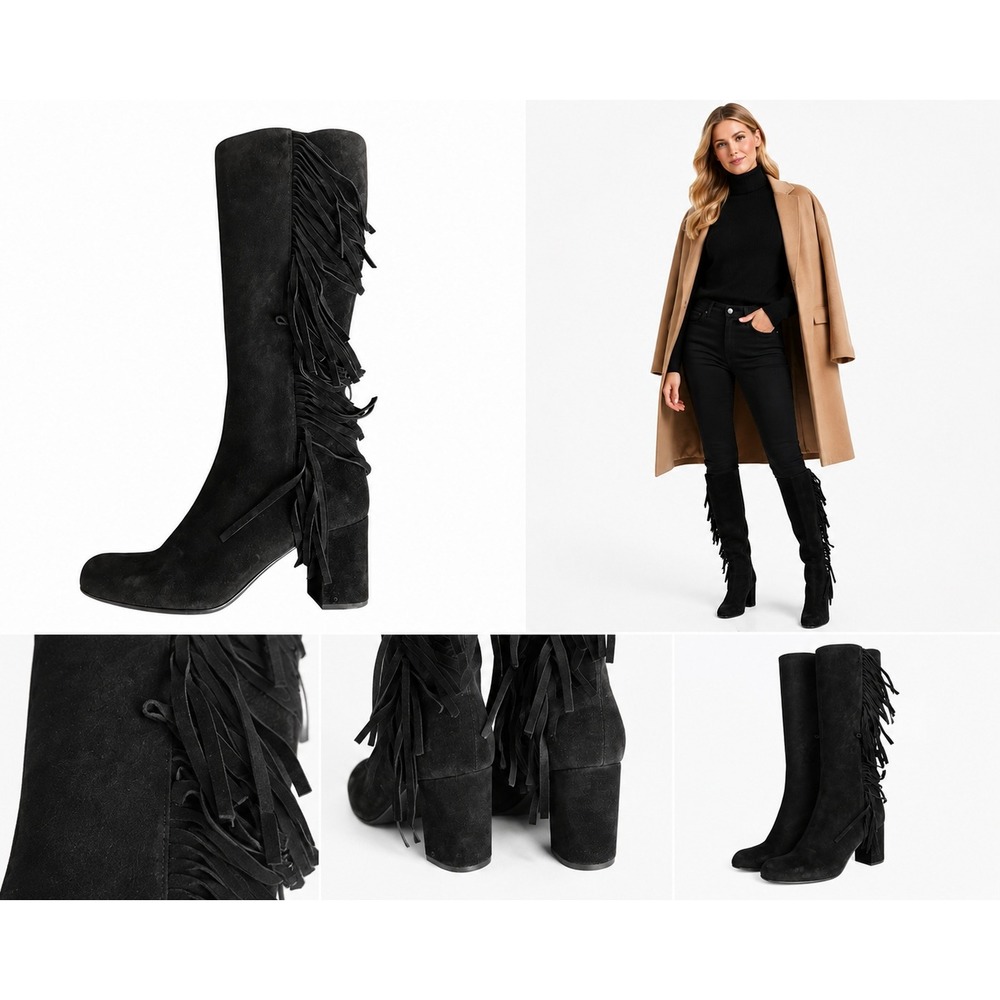 Saint Laurent Boot 10 Fringe Knee High YSL Suede Quiet Luxury Boho Festival Chic